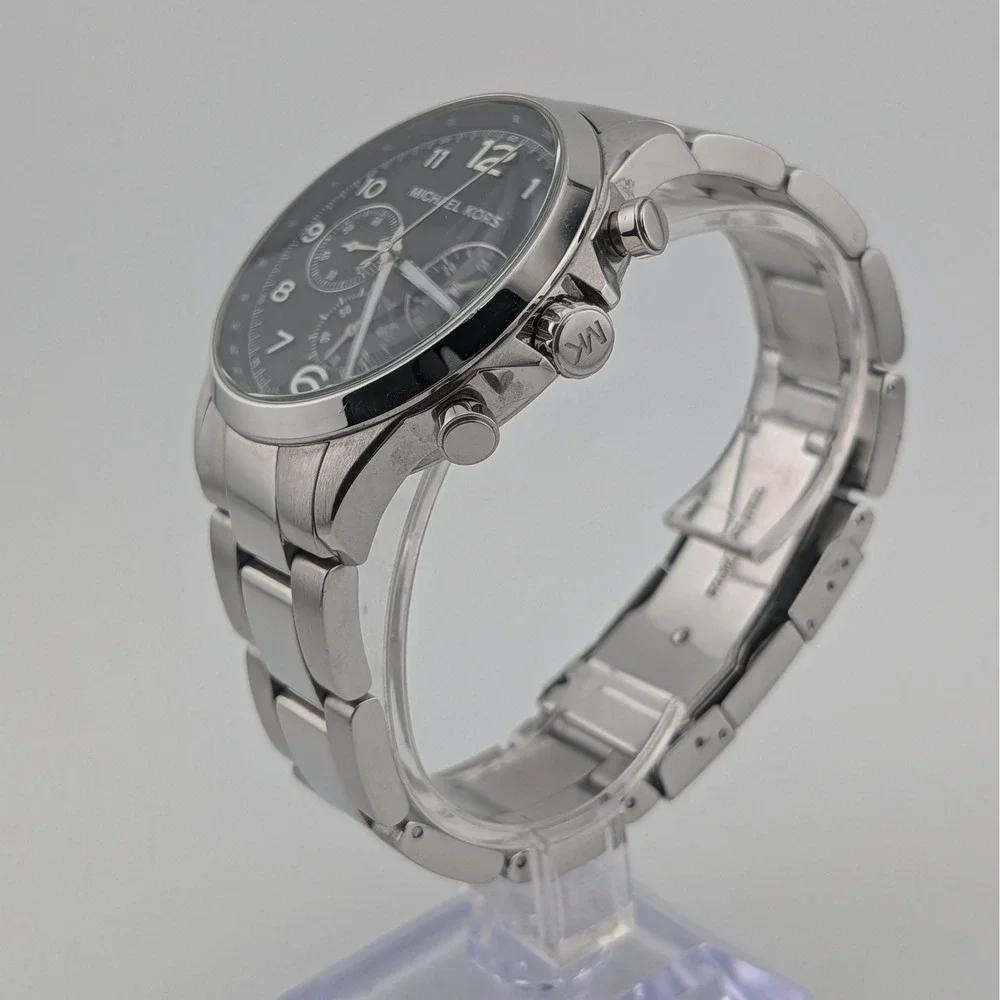 Michael Kors MK8113 Chronograph Watch Black Dial Stainless Steel 45mm 10ATM Date